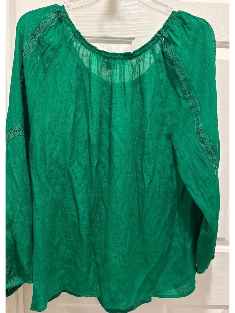 Hope & Harlow womens XL Jolly green long sleeve shirt blouse crochet lace trim - Picture 5 of 14